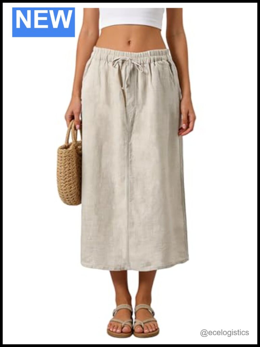 100% Linen Maxi A-Line Skirt with Pockets Elastic Waist Drawstring